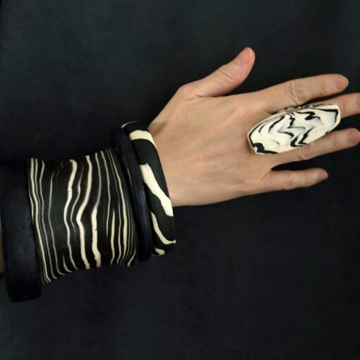 Black & Zebra Bangle Stack Size L (Set of 4) - Image 3