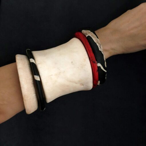 Vegan Ivory, Red & Zebra Bangle Stack Size L to XL (Set of 5)