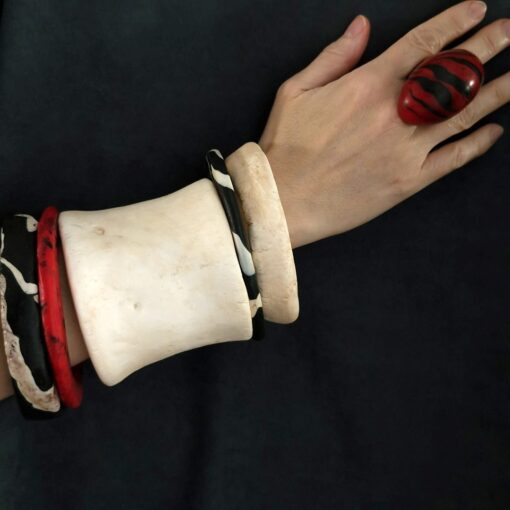 Vegan Ivory, Red & Zebra Bangle Stack Size L to XL (Set of 5) - Image 3