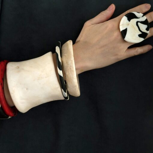 Vegan Ivory, Red & Zebra Bangle Stack Size L to XL (Set of 5) - Image 5