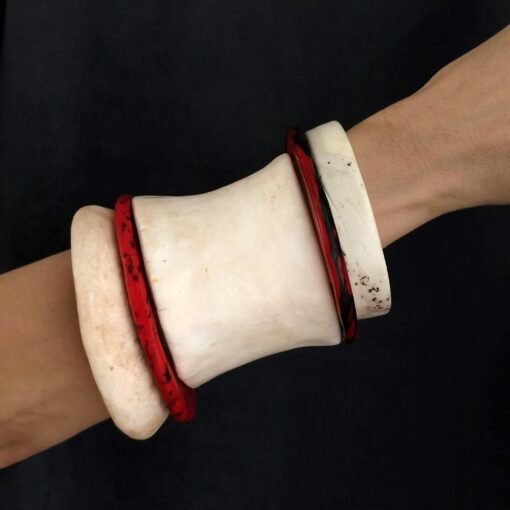 Vegan Ivory & Red Bangle Stack (Set of 5) Size M to L