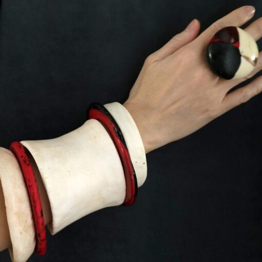 Vegan Ivory & Red Bangle Stack (Set of 5) Size M to L - Image 2