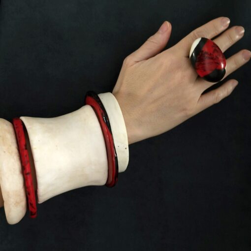 Vegan Ivory & Red Bangle Stack (Set of 5) Size M to L - Image 3