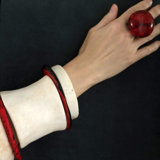 Vegan Ivory & Red Bangle Stack (Set of 5) Size M to L - Image 4