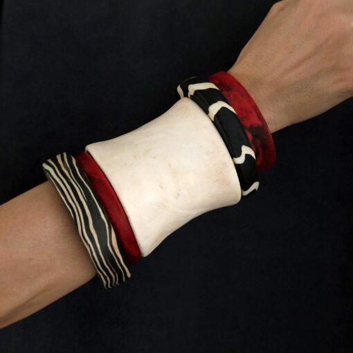 Vegan Ivory, Red & Zebra Bangle Stack Size M to L (Set of 5)