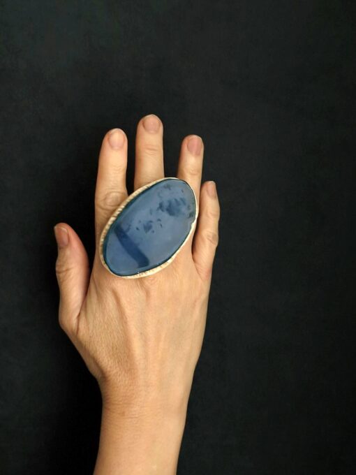 Blue Agate Stone Ring Size 8 - Image 2