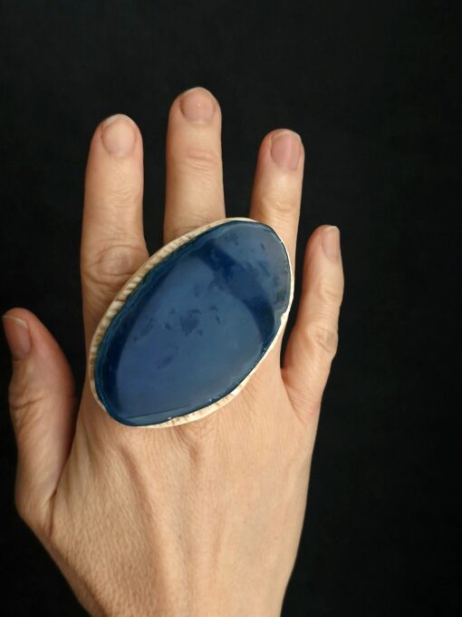 Blue Agate Stone Ring Size 8