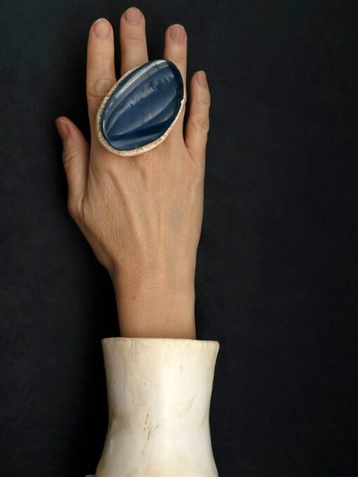 Blue Agate Stone Ring Size 8 - Image 4