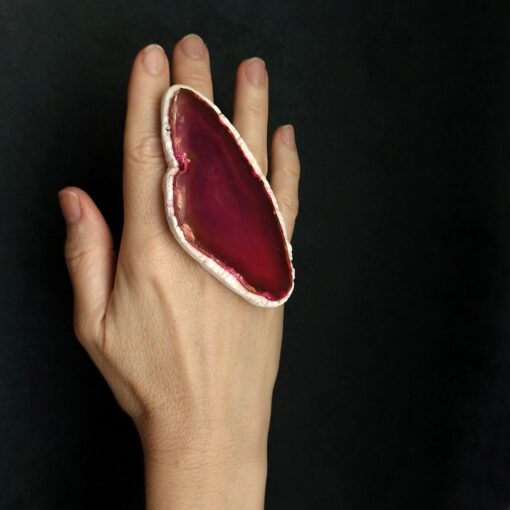 Sliced Agate Stone Ring Size 8