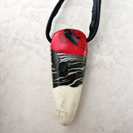 Red, Black & Vegan Ivory Pendant Necklace