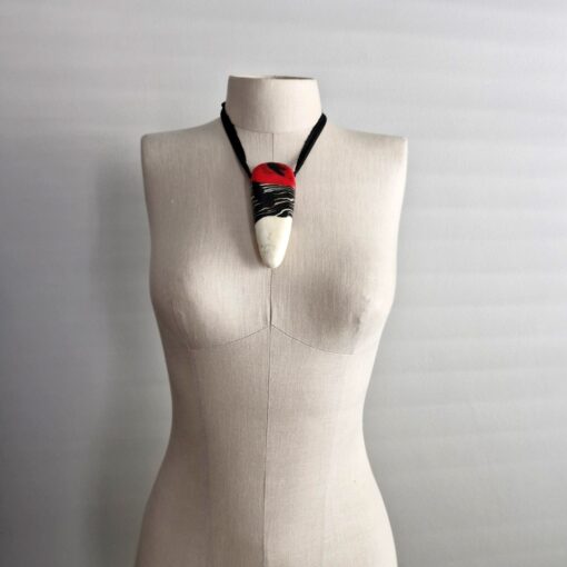 Red, Black & Vegan Ivory Pendant Necklace - Image 2