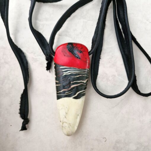 Red, Black & Vegan Ivory Pendant Necklace - Image 5