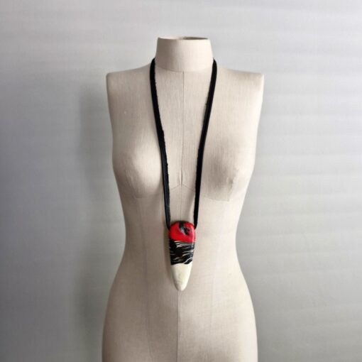 Red, Black & Vegan Ivory Pendant Necklace - Image 3