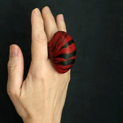 Black & Red Zebra Patterned Ring - Size 8.5