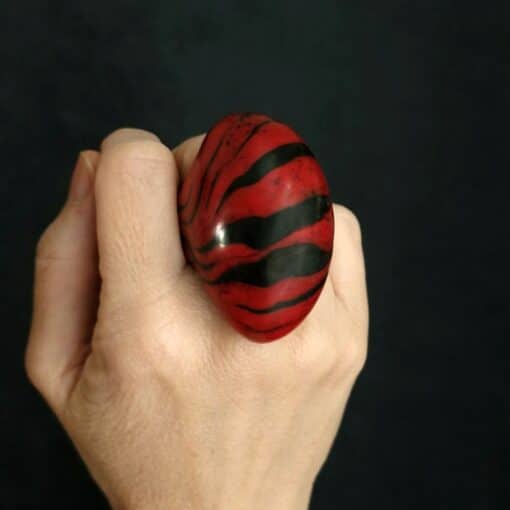 Black & Red Zebra Patterned Ring - Size 8.5 - Image 2