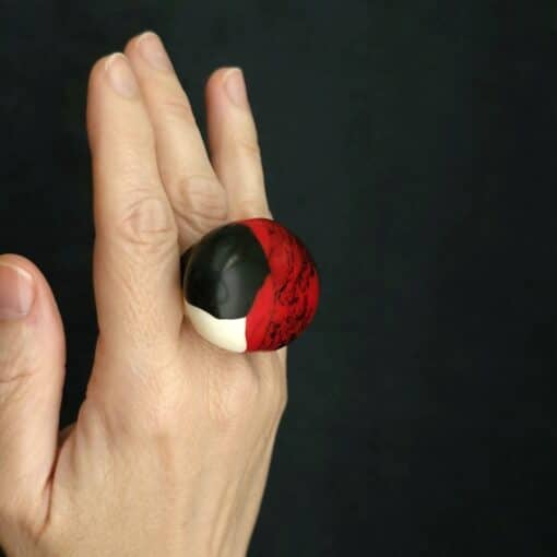 Red, Black and Vegan Ivory Ring Size 7 - Image 2