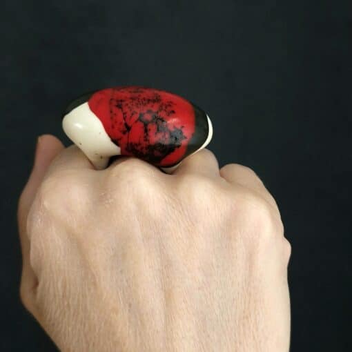 Red, Black and Vegan Ivory Ring Size 7 - Image 3