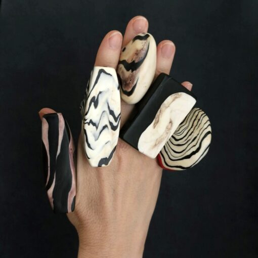 Vegan Ivory & Black Zebra Patterned Ring Size 7.5 - Image 4