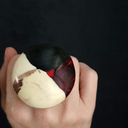 Red, Black and Vegan Ivory Ring Size 7.5 - Image 3