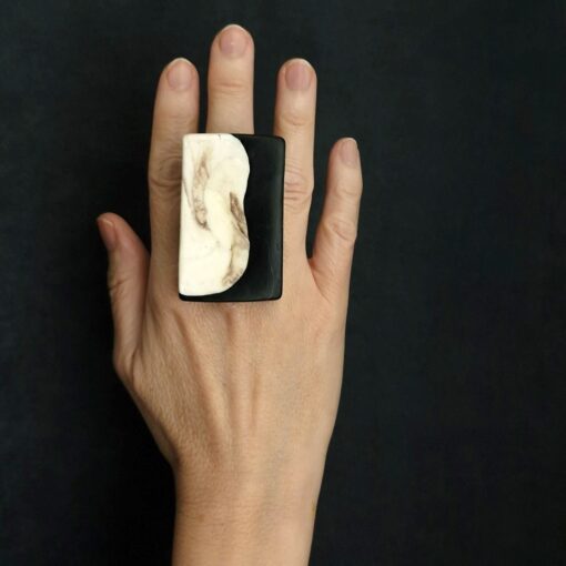 Vegan Ivory & Black Ring Size 9