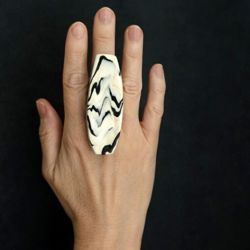 Vegan Ivory & Black Ring Size 8