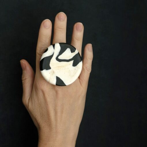 Vegan Ivory & Black Ring Size 8.5