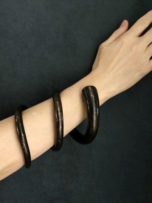 Black with Gold Sheen Double Wrap Snake Cuff Size XL