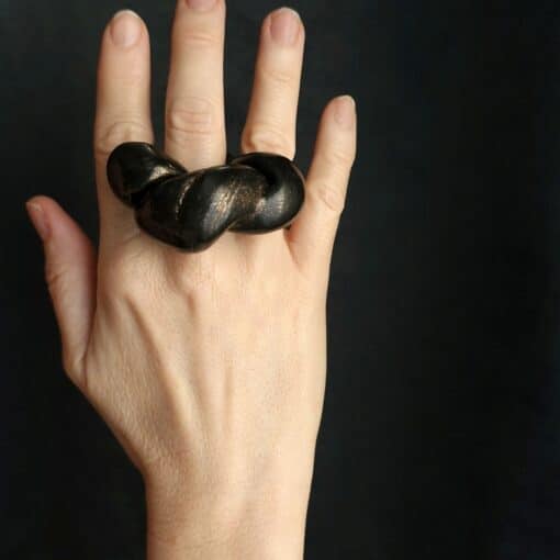 Black with Gold Sheen Sculptured Ring Size 8