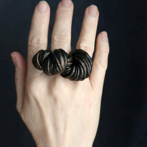 Black with Gold Sheen Sculptured Ring Size 7