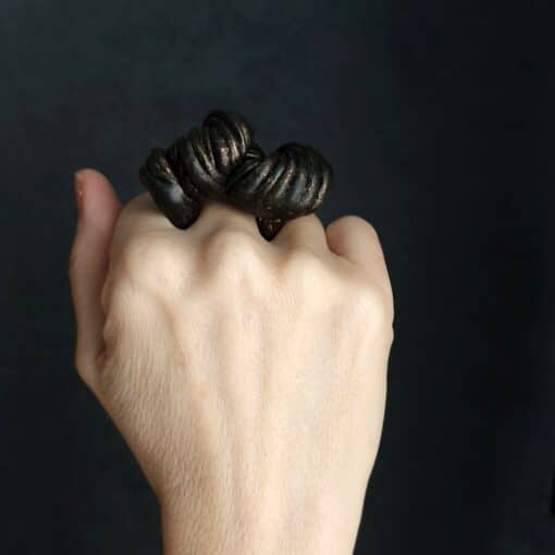 Black with Gold Sheen Sculptured Ring Size 7 - Image 2