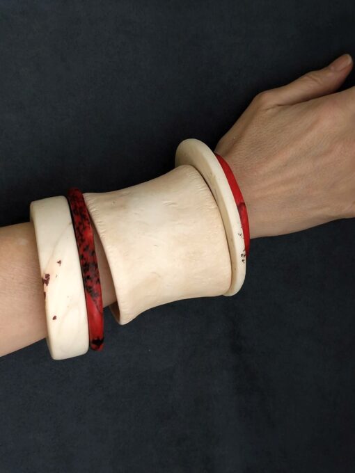 Vegan Ivory & Red Bangle Stack Size M to L (Set of 5)