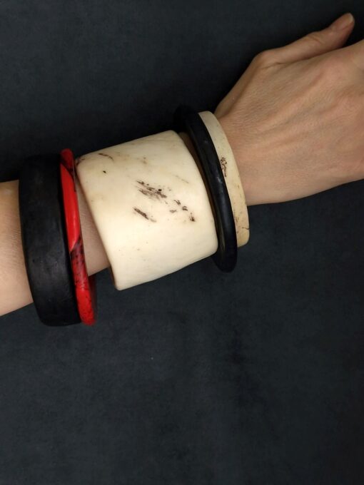 Vegan Ivory, Black & Red Bangle Stack Size M to L (Set of 5)