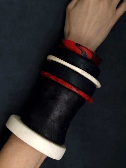 Vegan Ivory, Black & Red Bangle Stack Size S - M (Set of 7) - Image 2