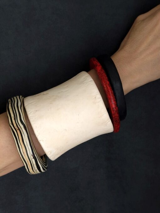 Vegan Ivory, Black, Red & Zebra Bangle Stack Size L to XL (Set of 4)