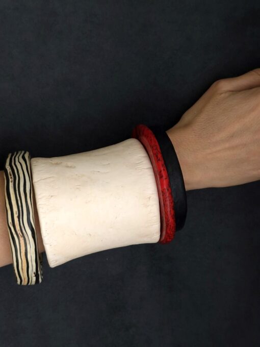 Vegan Ivory, Black, Red & Zebra Bangle Stack Size L to XL (Set of 4) - Image 2