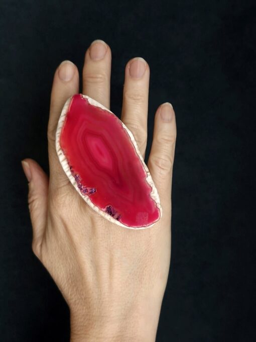 Sliced Agate Stone Ring - Size 9