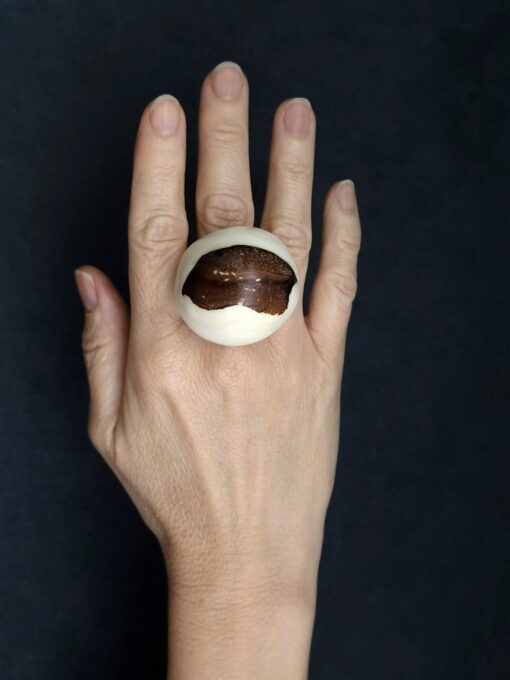 Vegan Ivory & Brown Ring Size 6.5