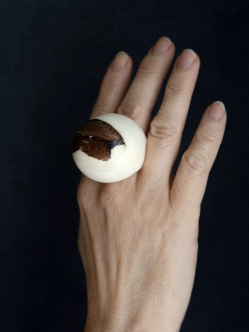 Vegan Ivory & Brown Ring Size 6.5 - Image 2