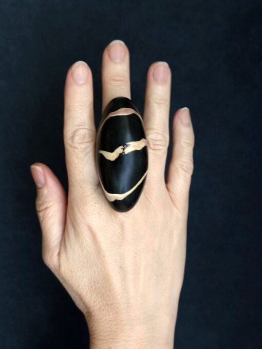 Vegan Ivory & Black Ring Size 7.5 - Image 2