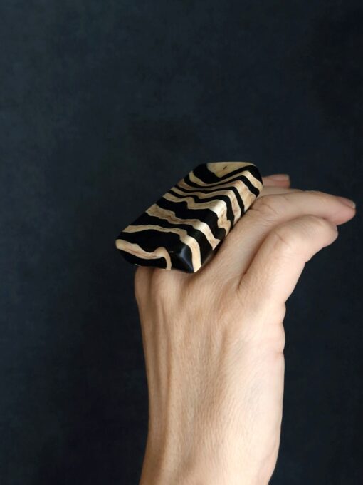 Vegan Ivory & Black Ring Size 7.5 - Image 2