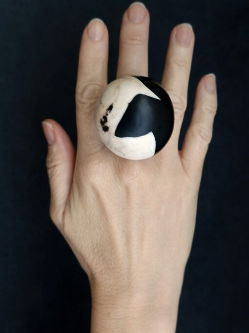 Black & Vegan Ivory Ring Size 6.5