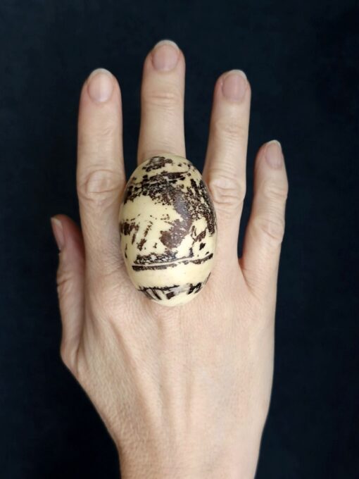 Vegan Ivory & Brown Ring Size 7.5 - Image 3