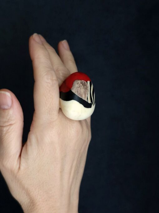 Vegan Ivory, Red & Zebra Ring Size 7.5 - Image 2