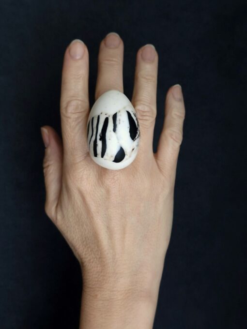 Vegan Ivory & Black Ring Size 8.5