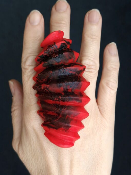 Red & Black Sculptured Ring Size 9.5