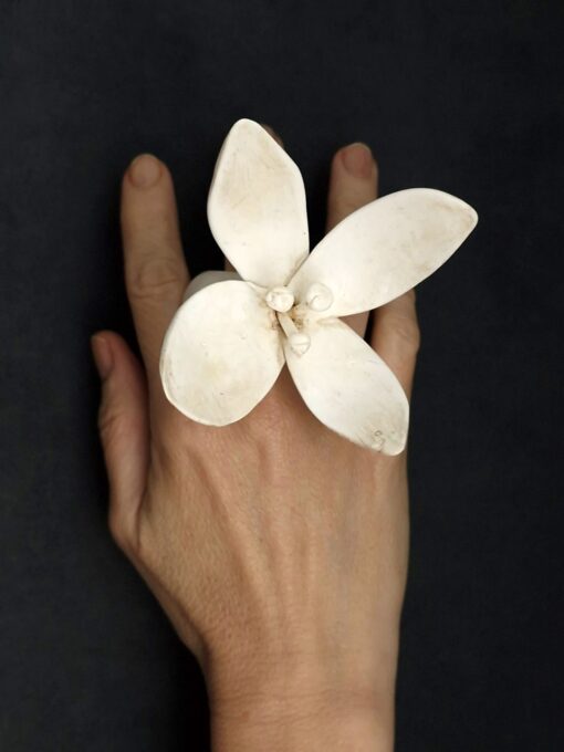 Vegan Ivory Sculptured Flower Ring Size 7.5