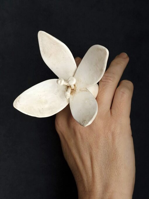 Vegan Ivory Sculptured Flower Ring Size 7.5 - Image 2