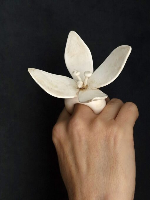 Vegan Ivory Sculptured Flower Ring Size 7.5 - Image 5