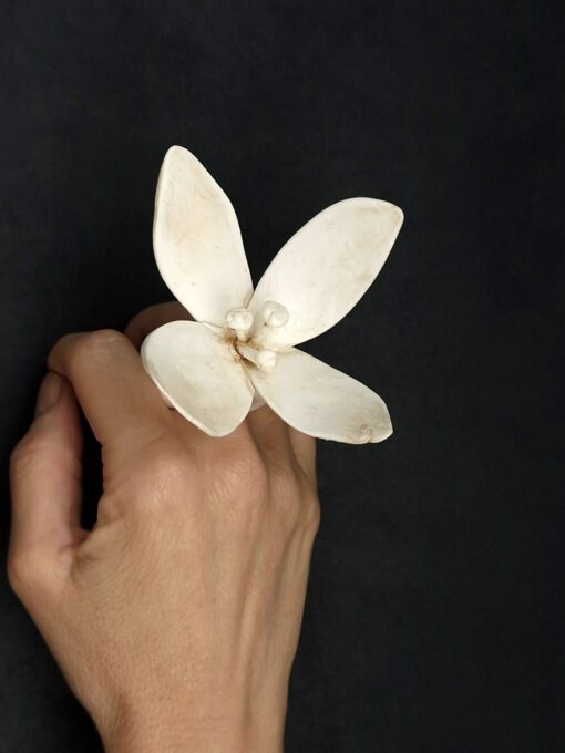 Vegan Ivory Sculptured Flower Ring Size 7.5 - Image 4