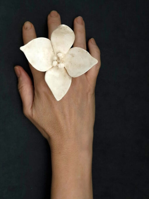 Vegan Ivory Sculptured Flower Ring Size 8 - for Debony